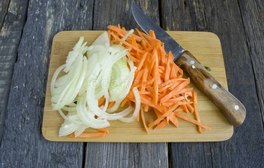 Отдельно пассеруем репчатый лук и морковь