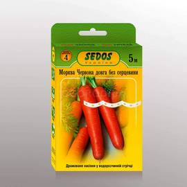 Семена моркови «Красная длинная без сердцевины» на водорастворимой ленте, ТМ SEDOS - 5 м (170 семян)