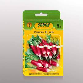 Семена редиса «18 дней» на водорастворимой ленте, ТМ SEDOS - 5 м (170 семян)