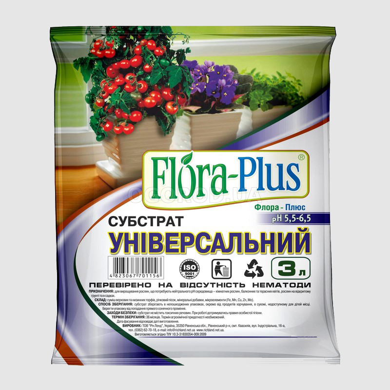 Субстрат универсальный «Flora Plus» (Флора Плюс), пр-во Украина - 3 л ...